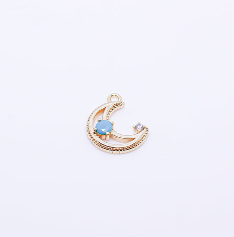 Gold or Silver Crescent Moon CZ Set Charm, Moon And Star Charm,Tiny Star Moon Charm,1 pc, 10 pcs,CPG249-CPS249