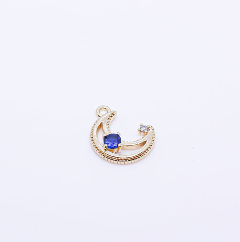 Gold or Silver Crescent Moon CZ Set Charm, Moon And Star Charm,Tiny Star Moon Charm,1 pc, 10 pcs,CPG249-CPS249