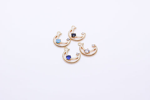 Gold or Silver Crescent Moon CZ Set Charm, Moon And Star Charm,Tiny Star Moon Charm,1 pc, 10 pcs,CPG249-CPS249