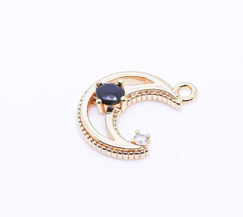 Gold or Silver Crescent Moon CZ Set Charm, Moon And Star Charm,Tiny Star Moon Charm,1 pc, 10 pcs,CPG249-CPS249