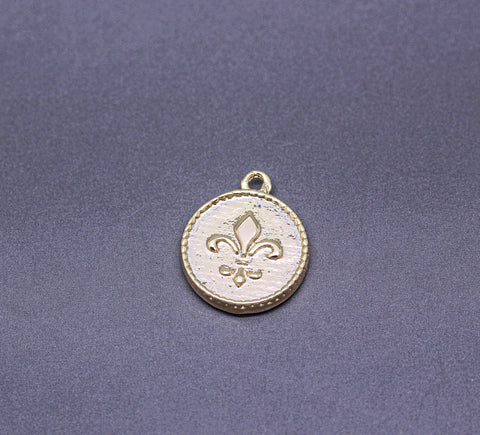 2 pcs Gold Fleur de lis 12mm coin Pendant, WHOLESALE,CPG327