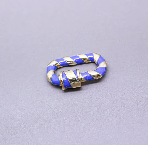 Navy Blue/Gold Enamel 13x19mm Small Candy Cane Carabiner lock, Screw Clasp, Screw on Clasp, 1 pc or 10 pcs, WHOLESALE, CLG085