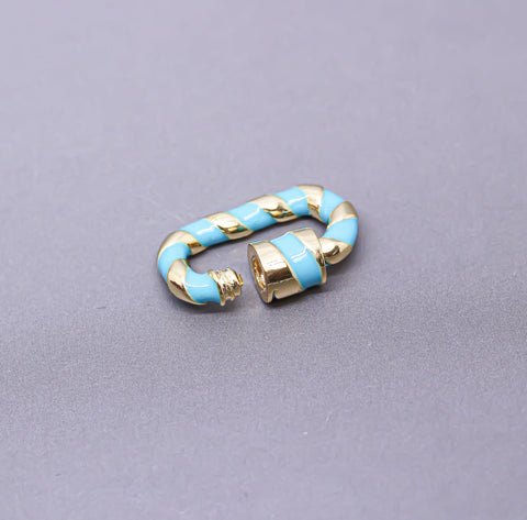 Turquoise/Gold Enamel 13x19mm Small Candy Cane Carabiner lock, Screw Clasp, Screw on Clasp, 1 pc or 10 pcs, WHOLESALE, CLG088