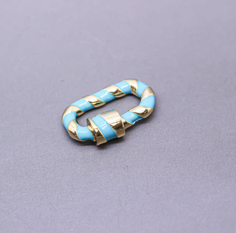 Turquoise/Gold Enamel 13x19mm Small Candy Cane Carabiner lock, Screw Clasp, Screw on Clasp, 1 pc or 10 pcs, WHOLESALE, CLG088