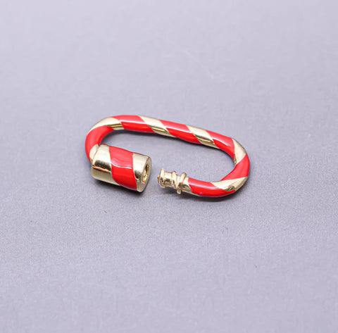 Red/Gold Enamel 11x25mm Large Candy Cane Carabiner lock, Screw Clasp, Screw on Clasp, 1 pc or 10 pcs, WHOLESALE, CLG080