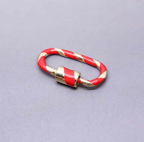 Red/Gold Enamel 11x25mm Large Candy Cane Carabiner lock, Screw Clasp, Screw on Clasp, 1 pc or 10 pcs, WHOLESALE, CLG080