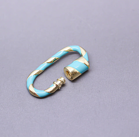 Turquoise/Gold Enamel 11x25mm Large Candy Cane Carabiner lock, Screw Clasp, Screw on Clasp, 1 pc or 10 pcs, WHOLESALE.CLG078