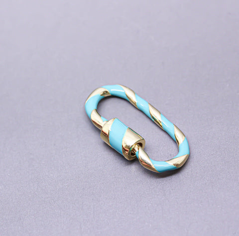 Turquoise/Gold Enamel 11x25mm Large Candy Cane Carabiner lock, Screw Clasp, Screw on Clasp, 1 pc or 10 pcs, WHOLESALE.CLG078