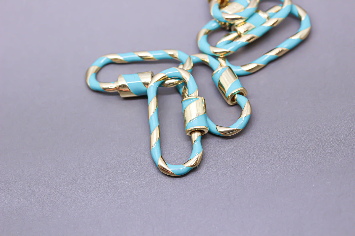 Turquoise/Gold Enamel 11x25mm Large Candy Cane Carabiner lock, Screw Clasp, Screw on Clasp, 1 pc or 10 pcs, WHOLESALE.CLG078