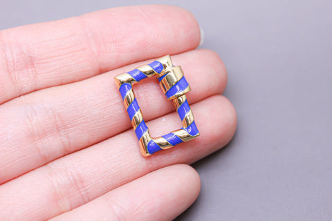 Navy Blue/Gold Enamel 15x19mm Rectangle Candy Cane Carabiner lock, Screw Clasp, Screw on Clasp, 1 pc or 10 pcs, WHOLESALE, CLG090