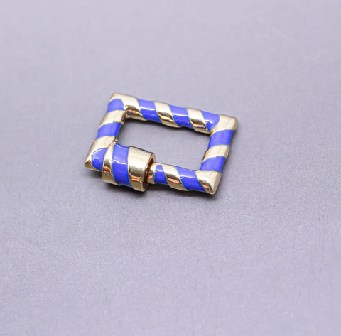 Navy Blue/Gold Enamel 15x19mm Rectangle Candy Cane Carabiner lock, Screw Clasp, Screw on Clasp, 1 pc or 10 pcs, WHOLESALE, CLG090