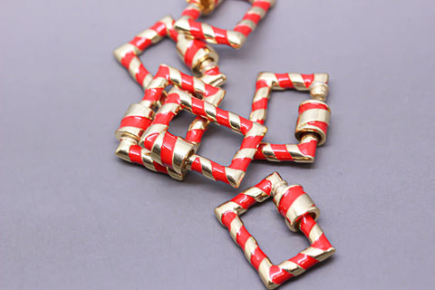 Red/Gold Enamel 15x19mm Rectangle Candy Cane Carabiner lock, Screw Clasp, Screw on Clasp, 1 pc or 10 pcs, WHOLESALE, CLG094