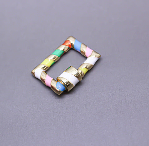 Rainbow/Gold Enamel 15x19mm Rectangle Candy Cane Carabiner lock, Screw Clasp, Screw on Clasp, 1 pc or 10 pcs, WHOLESALE, CLG095