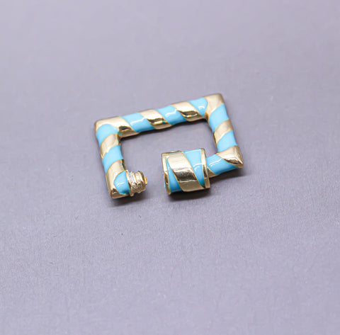 Turquoise/Gold Enamel 15x19mm Rectangle Candy Cane Carabiner lock, Screw Clasp, Screw on Clasp, 1 pc or 10 pcs, WHOLESALE, CLG093