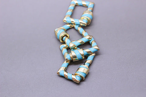 Turquoise/Gold Enamel 15x19mm Rectangle Candy Cane Carabiner lock, Screw Clasp, Screw on Clasp, 1 pc or 10 pcs, WHOLESALE, CLG093