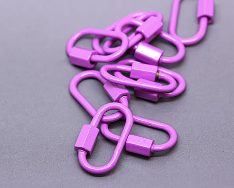 Lilac Purple Small U Shape Screw Clasp, Painted Carabiner Clasp, Painted Lacquer Clasp, Oval Screw Clasp, Strong, 1 pc or 10 pcs, WHOLESALE