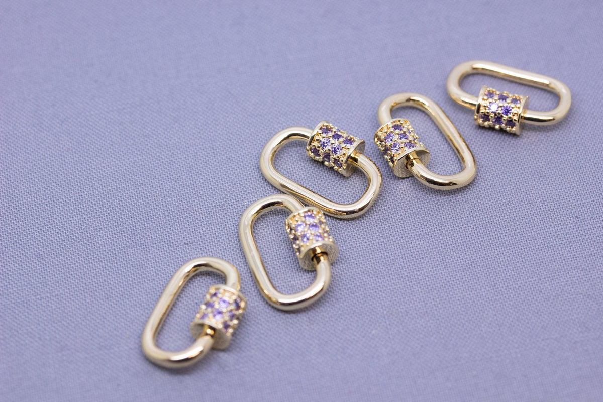 Gold Lavender Amethyst cz screw on clasp, Carabiner lock, 1pcs or 10 pcs, WHOLESALE