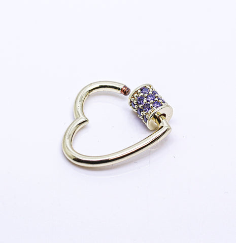 Gold Amethyst Heart CZ Screw on Clasp, Carabiner Lock, 1pc, WHOLESALE