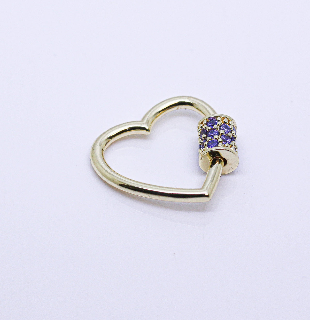 Gold Amethyst Heart CZ Screw on Clasp, Carabiner Lock, 1pc, WHOLESALE