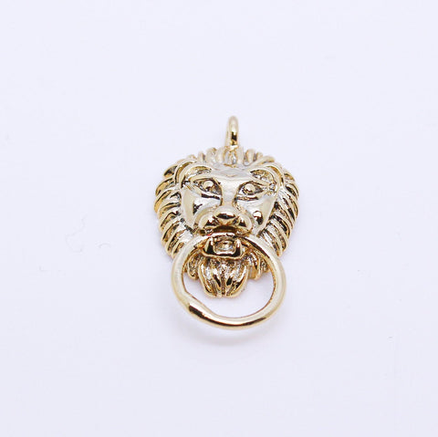 Gold Lion Head Gold Knocker with a Movable Ring Charm, one piece or 10 pieces, WHOLESALE CPG039