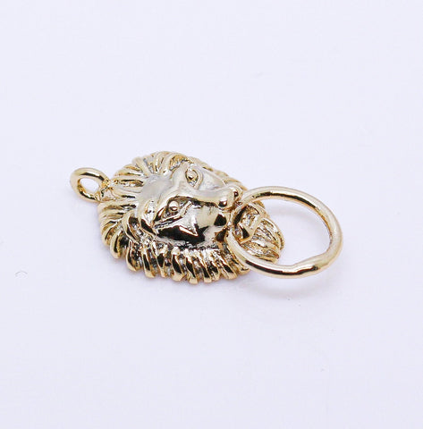 Gold Lion Head Gold Knocker with a Movable Ring Charm, one piece or 10 pieces, WHOLESALE CPG039