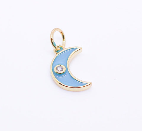 Gold Enamel Moon with cz, Red, White, Turquoise blue, Navy blue, Pastel Pink, 1 pc, 10 pcs,WHOLESALE,CP171
