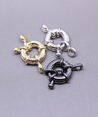 -5 pcs Gold Spring Ring Clasp, Sailor Round Clasp, 11mm, Gold, Silver or Gunmetal, 5 pcs, WHOLESALE