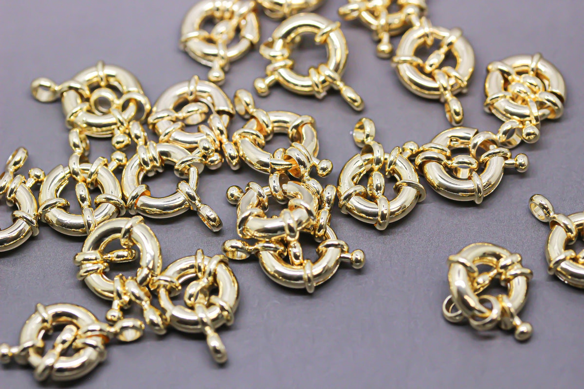 -5 pcs Gold Spring Ring Clasp, Sailor Round Clasp, 11mm, Gold, Silver or Gunmetal, 5 pcs, WHOLESALE