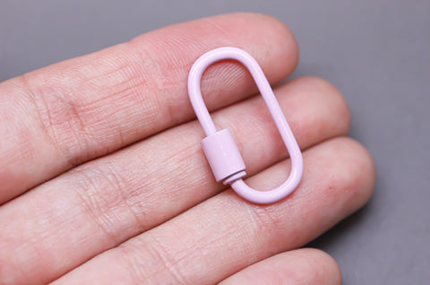 Pastel Pink Large U Shape Screw Clasp, 25x14mm, Painted Carabiner Clasp, Painted Lacquer Clasp, Oval Screw Clasp, 1 pc or 10 pcs, WHOLESALE