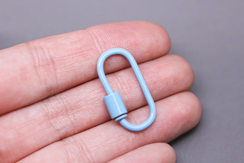 Sky Blue Large U Shape Screw Clasp, 25x14mm, Painted Carabiner Clasp, Painted Lacquer Clasp, Oval Screw Clasp, 1 pc or 10 pcs, WHOLESALE