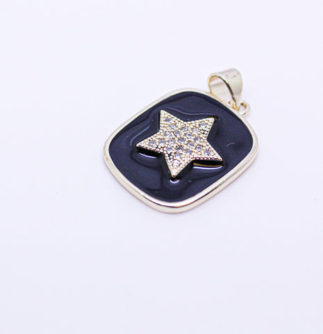 Gold Star Enamel Tag Pendant, Red,Turquoise Blue, Black or White, 1 pc or 10 pcs, WHOLESALE,CPG348