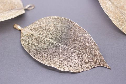 Gold Dipped Real Leaf Pendant, Real Leaf Jewelry, Three inches, Natural Jewelry Component, 1 pc or 10 pcs, WHOLESALE