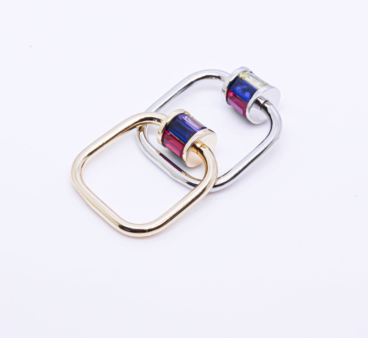 Gold or Silver Rainbow Baguette cz set Square Carabiner Lock, Screw on Clasp, 1 pc or 10 pcs, WHOLESALE