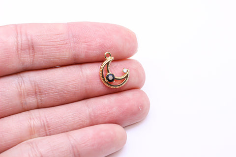 Gold or Silver Crescent Moon CZ Set Charm, Moon And Star Charm,Tiny Star Moon Charm,1 pc, 10 pcs,CPG249-CPS249