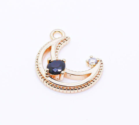 Gold or Silver Crescent Moon CZ Set Charm, Moon And Star Charm,Tiny Star Moon Charm,1 pc, 10 pcs,CPG249-CPS249