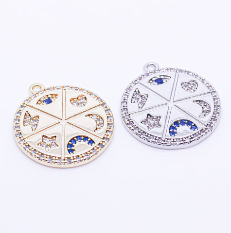 Gold or Silver Lucky Charms, Sapphire blue cz, 1pc, or 10 pcs, WHOLESALE,CPG381-CPS381