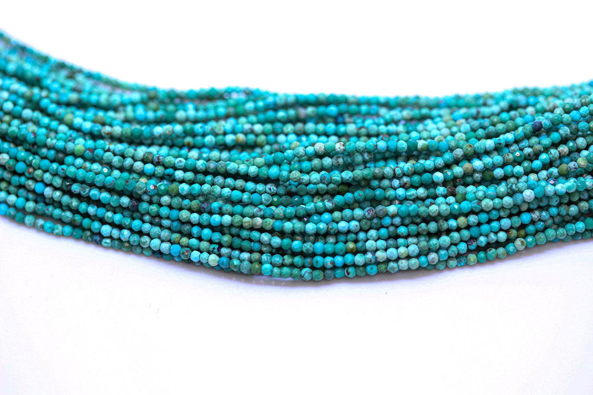 Natural Blue Turquoise AA 2mm Diamond cut, FULL STRAND, Wholesale