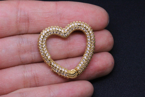Gold, Silver or Gunmetal Large Full Pave Heart Spring Gate Ring, Double Sided, 28mm, 1pcs or 10 pcs, WHOLESALE
