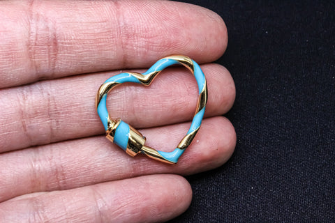 Turquoise and Gold Small Heart Enamel Screw Clasp, Carabiner Lock, Screw Lock, 24mm, 1 pcs or 10 pcs, WHOLESALE CLG106