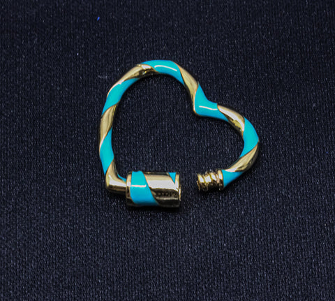 Turquoise and Gold Small Heart Enamel Screw Clasp, Carabiner Lock, Screw Lock, 24mm, 1 pcs or 10 pcs, WHOLESALE CLG106