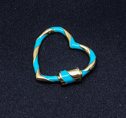 Turquoise and Gold Small Heart Enamel Screw Clasp, Carabiner Lock, Screw Lock, 24mm, 1 pcs or 10 pcs, WHOLESALE CLG106