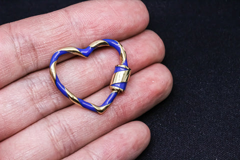 Navy Blue and Gold Small Heart Enamel Screw Clasp, Carabiner Lock, Screw Lock, 24mm, 1 pcs or 10 pcs, WHOLESALE CLG104