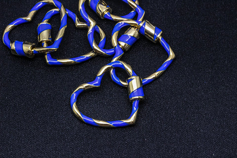 Navy Blue and Gold Small Heart Enamel Screw Clasp, Carabiner Lock, Screw Lock, 24mm, 1 pcs or 10 pcs, WHOLESALE CLG104