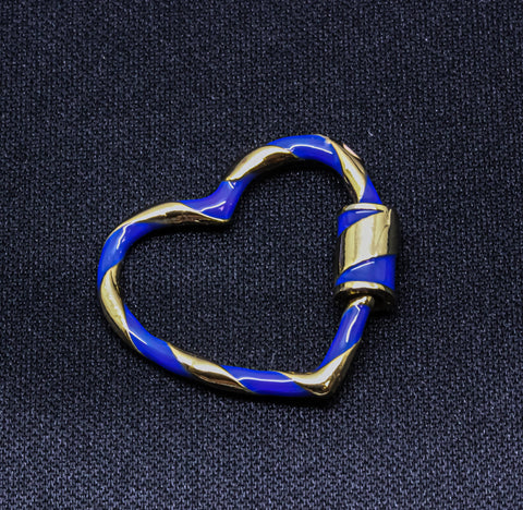 Navy Blue and Gold Small Heart Enamel Screw Clasp, Carabiner Lock, Screw Lock, 24mm, 1 pcs or 10 pcs, WHOLESALE CLG104