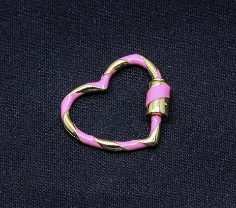 Pastel Pink and Gold Small Heart Enamel Screw Clasp, Carabiner Lock, Screw Lock, 24mm, 1 pcs or 10 pcs, WHOLESALE CLG105