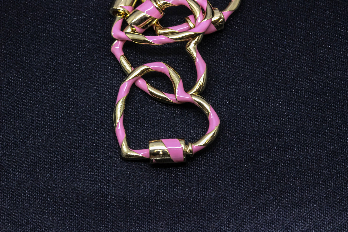 Pastel Pink and Gold Small Heart Enamel Screw Clasp, Carabiner Lock, Screw Lock, 24mm, 1 pcs or 10 pcs, WHOLESALE CLG105