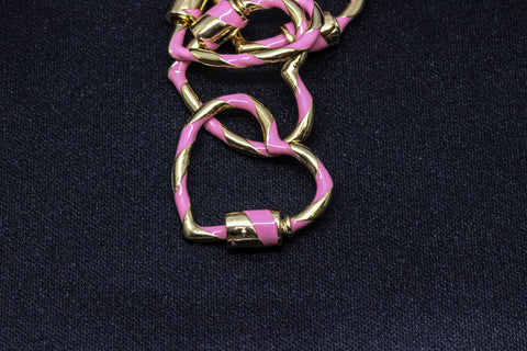 Pastel Pink and Gold Small Heart Enamel Screw Clasp, Carabiner Lock, Screw Lock, 24mm, 1 pcs or 10 pcs, WHOLESALE CLG105