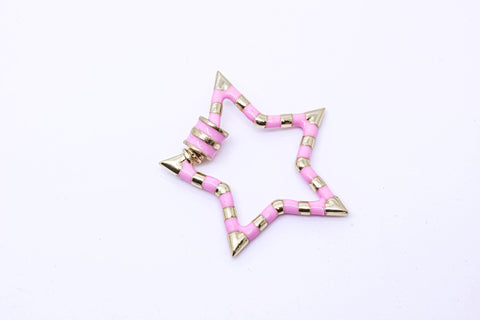 Pastel Pink and Gold Open Heart Enamel Screw Clasp, Carabiner Lock, Screw Lock, 32mm, 1 pcs or 10 pcs, WHOLESALE