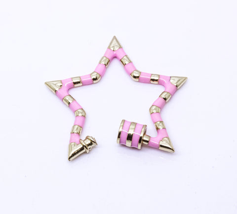 Pastel Pink and Gold Open Heart Enamel Screw Clasp, Carabiner Lock, Screw Lock, 32mm, 1 pcs or 10 pcs, WHOLESALE