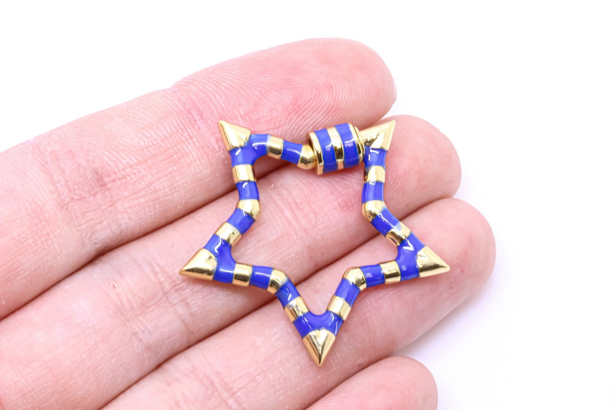 Navy Blue and Gold Open Heart Enamel Screw Clasp, Carabiner Lock, Screw Lock, 32mm, 1 pcs or 10 pcs, WHOLESALE